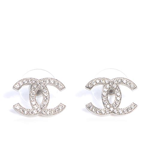 silver chanel logo earrings|silver Chanel clip on earrings.